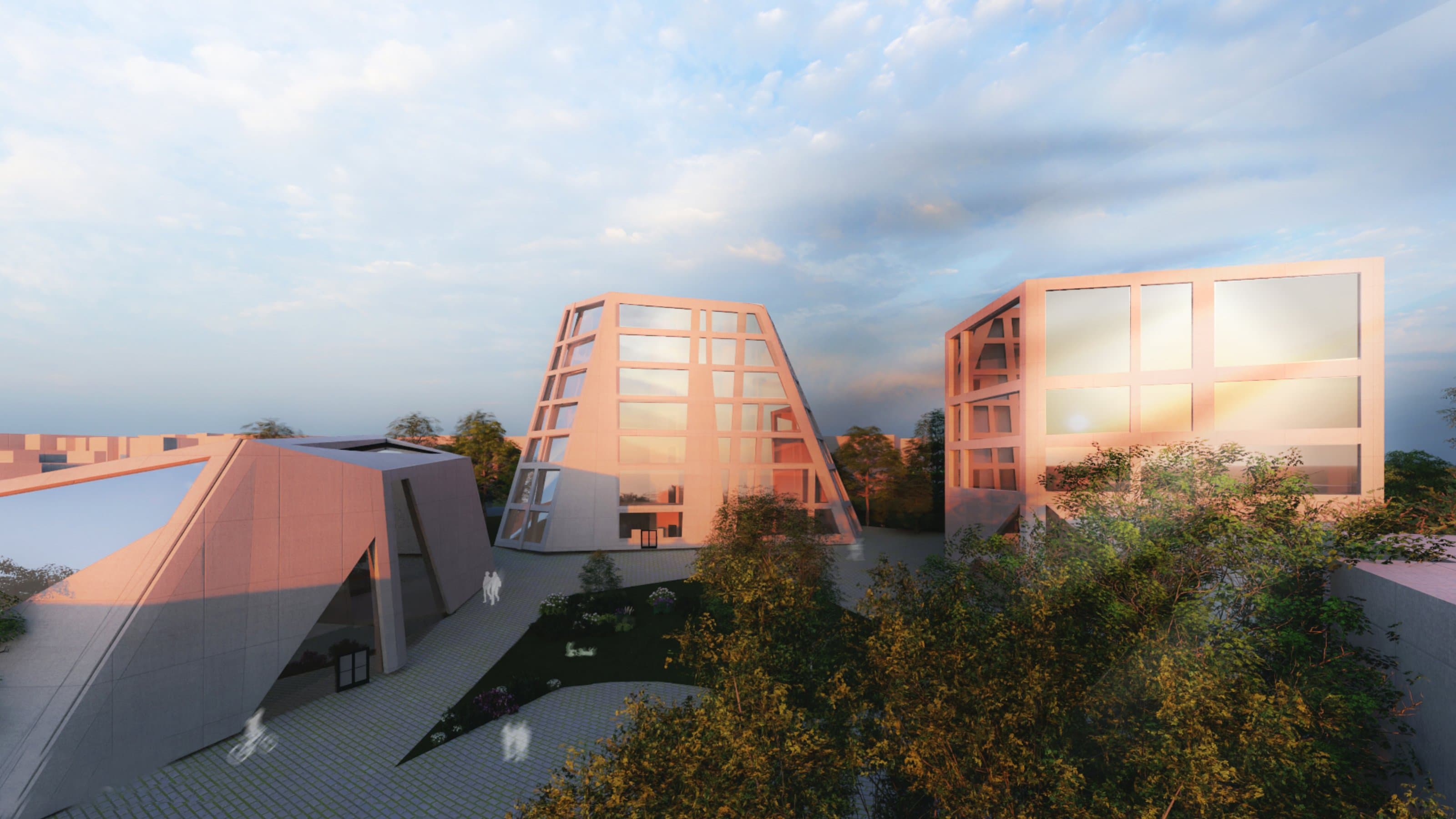 New Verulamium primary exterior render showing the central civic courtyard