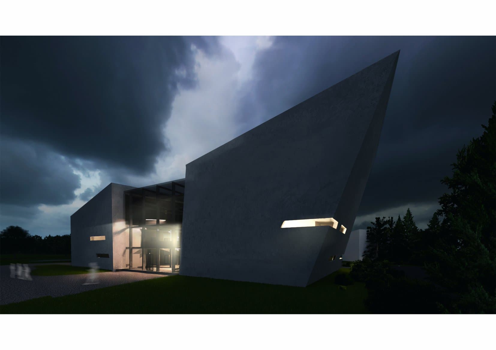 The Split Frame exterior view from the campus approach